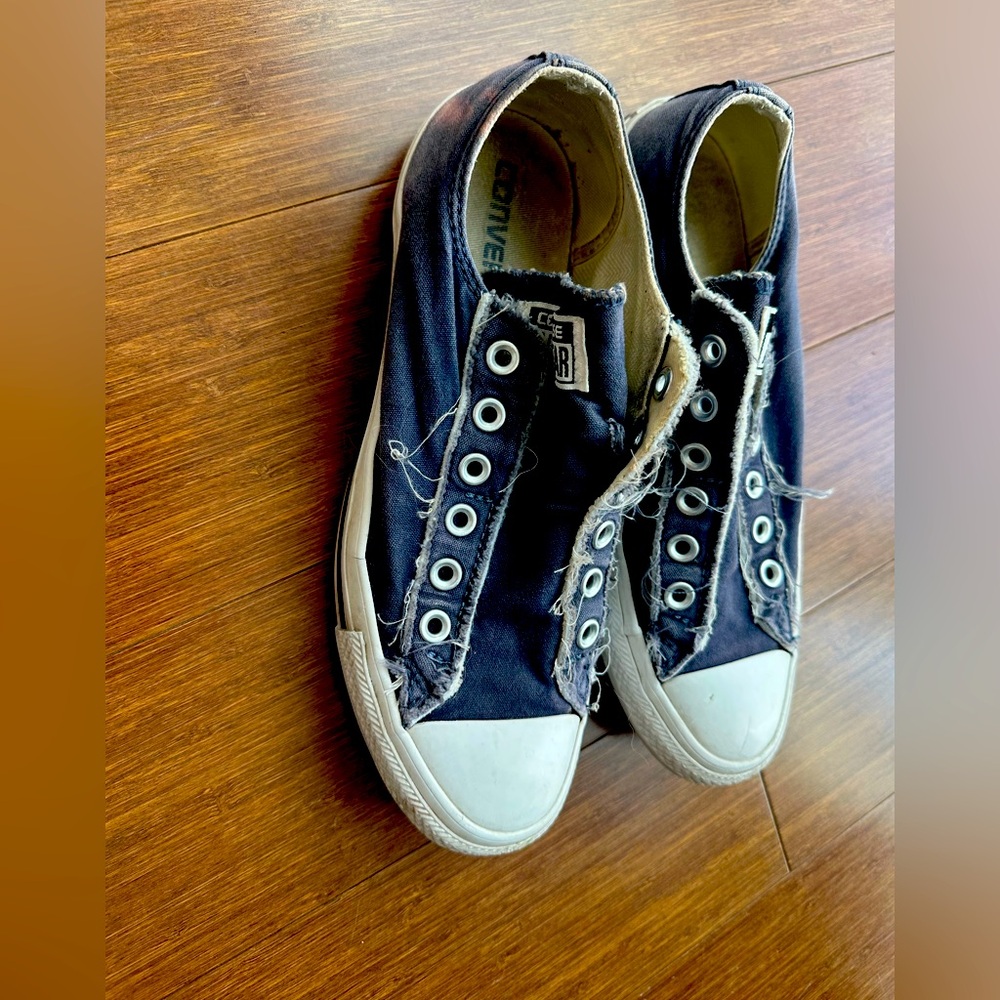 Blue Stressed Converse Slip-On Sneakers 8.5